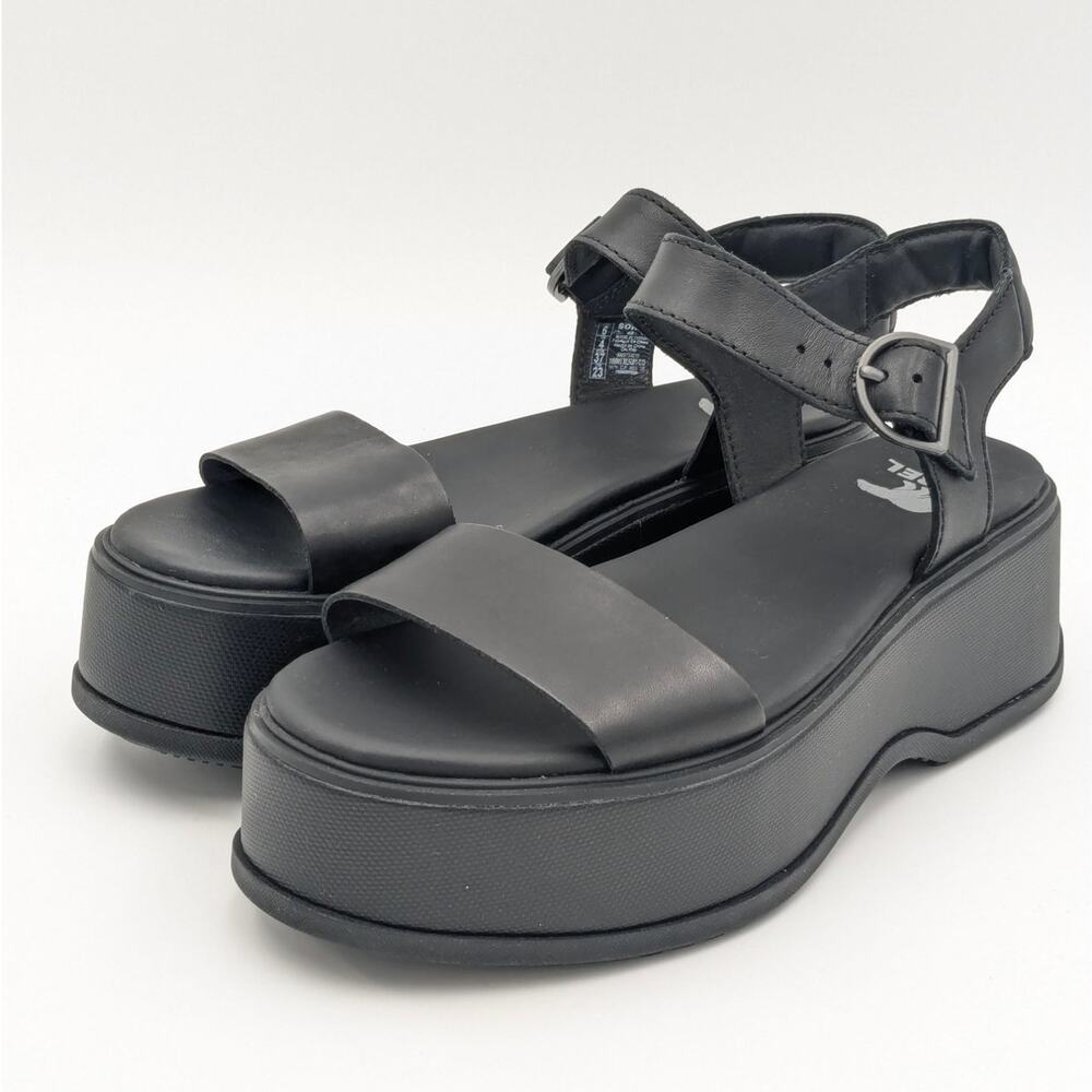 SOREL DAYSPRING Women's Black Ankle Strap Platform Sandal Size 6 EU 37